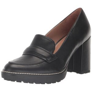 Naturalizer Women's Dabney Slip On Heeled Loafer Pump 9 Wide Black Smooth